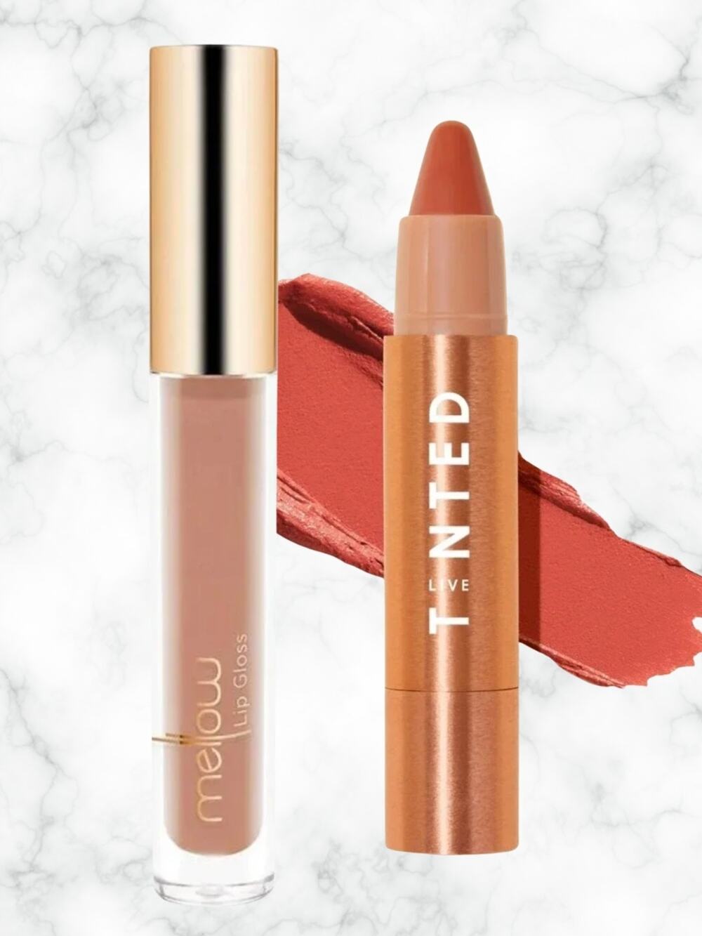 Peach Orange Coral Lip Gloss & 3 in 1 Blush Lipstick Eye Color Huestick Makeup